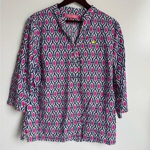 Magnolia Lane x Masters tunic blouse pink blue white geometric golf Women medium